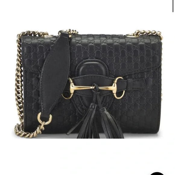 Authentic black Gucci microguccissima leather Emily chain crossbody bag - Picture 3 of 11